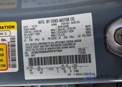 2024 Ford Bronco Sport Big Bend z USA, uszkodzony, nr VIN 3FMCR9B60RRF67066